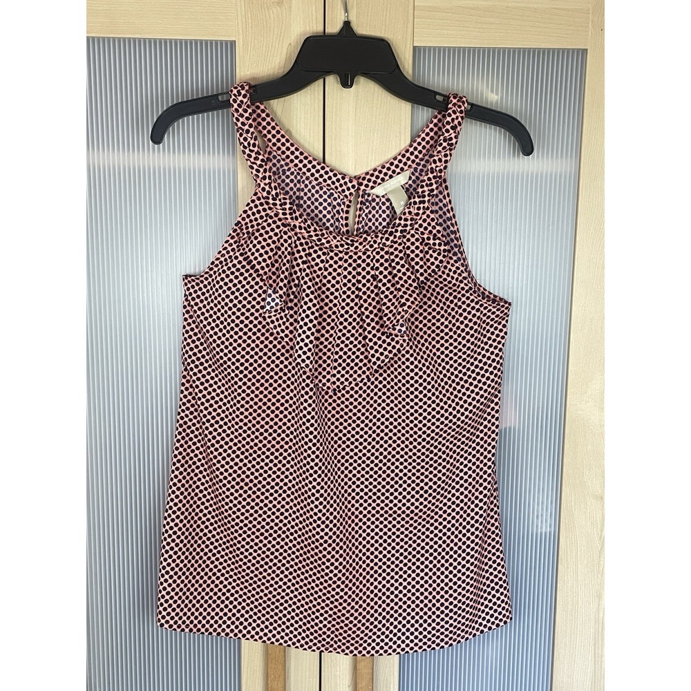 Banana Republic Navy Pink Ruffled Sleeveless Top Blouse Sz M Boho Preppy Career
